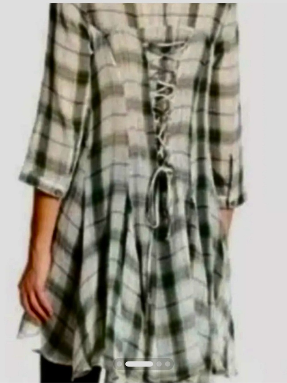 Aratta Summer Breeze Embroidered Green Plaid Button-Front Tunic Dress, NWT *FLAW - Picture 6 of 11